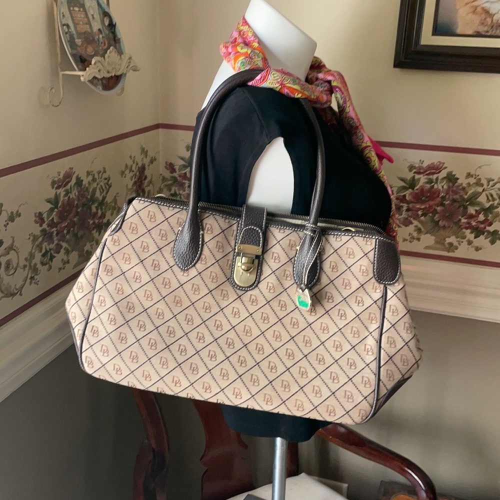 Dooney & Bourke double handle signature shoulder bag pebbled leather and canvas
